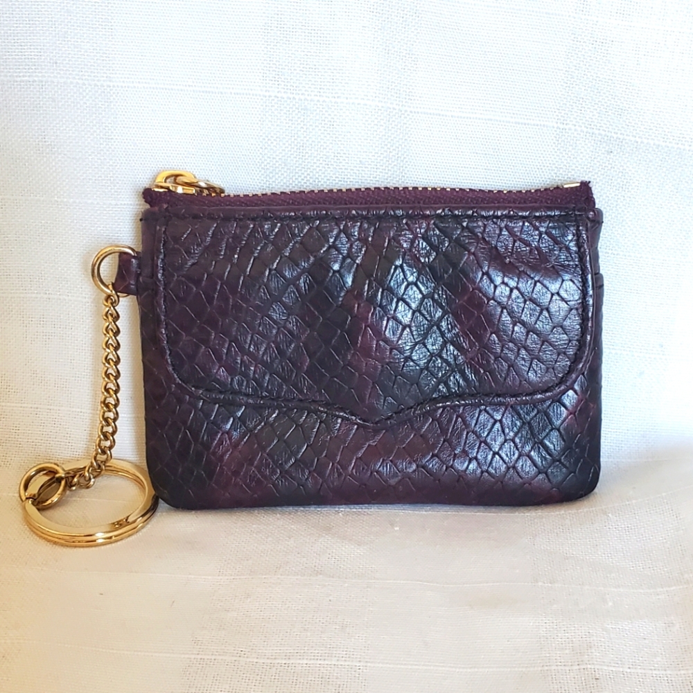Rebecca Minkoff Dark Purple Snakeskin and Black/Blue Polka Dot Coin Purse